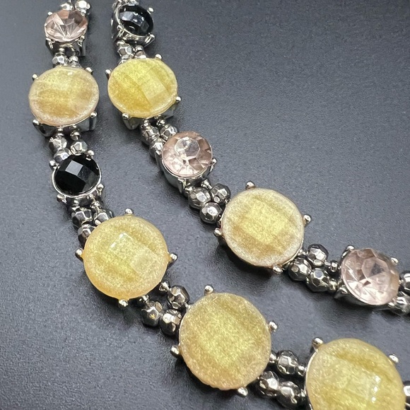 Silver tone New York and Co Necklace with Yellow, Pale Pink, and Black Accents - Picture 2 of 4